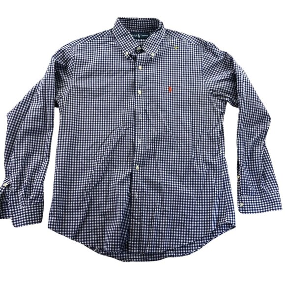 Ralph Lauren Men’s Shirt Large Long Sleeve Blue Gingham Button Down Y2K Casual - Picture 1 of 10